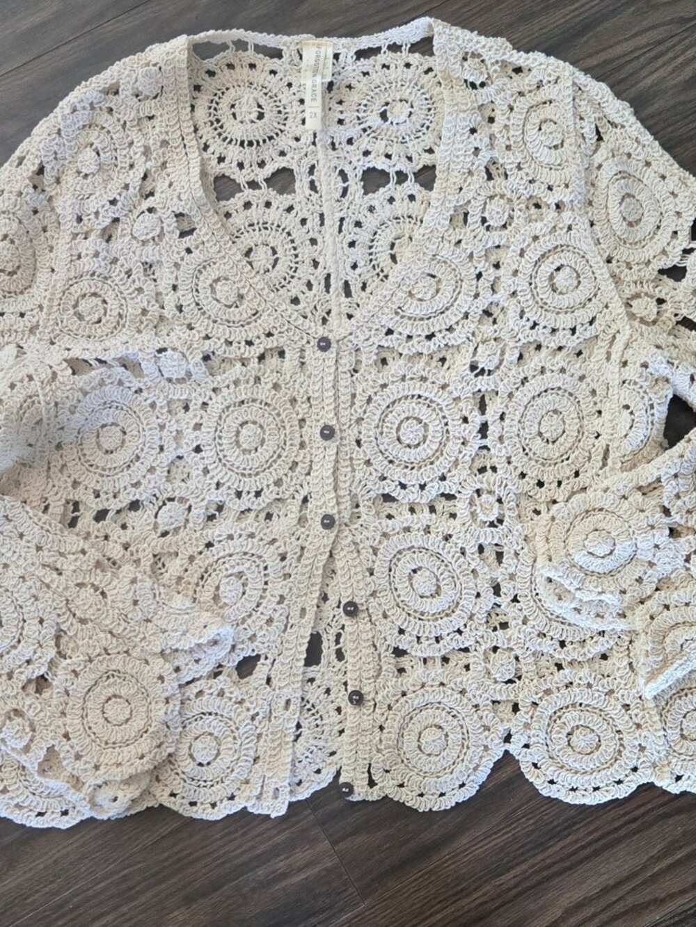 FORGOTTEN GRACE Classic Style Open Crochet Cotton Cardigan NWOT/SIZE 2X